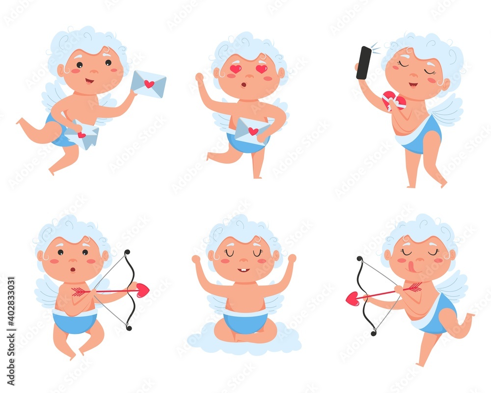 Valentine Cupid love angel. Cute boy or girl cupid. Flying angel Valentine Cupid love angel. Cute boy or girl cupid. Flying angel