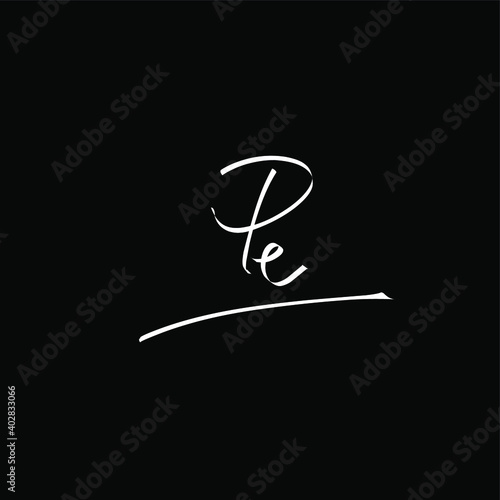 Pe handwritten logo for identity black background