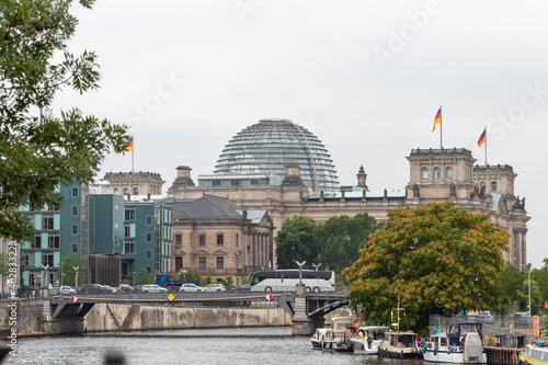 Berlin - Reichstag viewed from Spree river surface