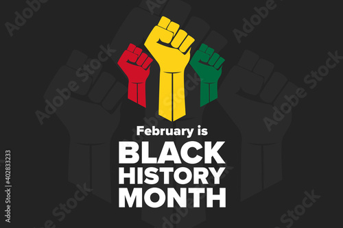 February is National Black History Month. Holiday concept. Template for background, banner, card, poster with text inscription. Vector EPS10 illustration.