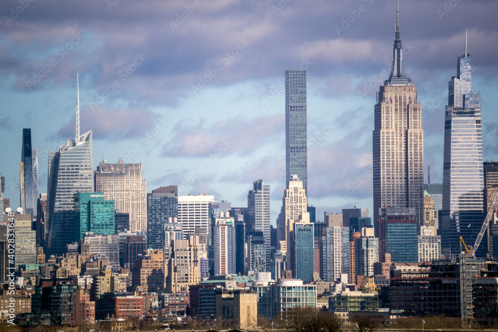 New York, NY - USA - Jan 2, 2021: Landscape view of Manhattan's westside skyline.
