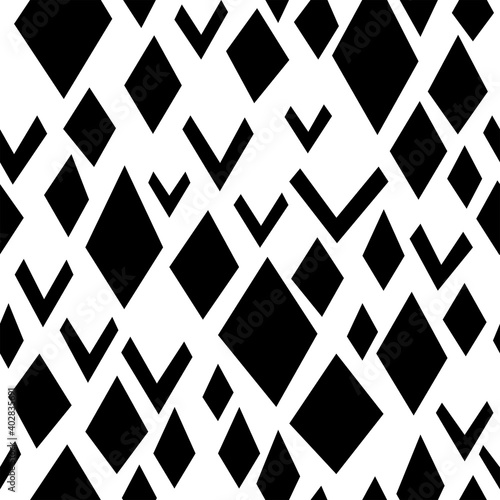 Seamless monochrome geometric pattern. Uneven rhombs, motif scattered random.