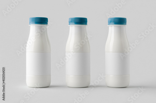 White plastic yogurt or milk bottle mockup with blank label.