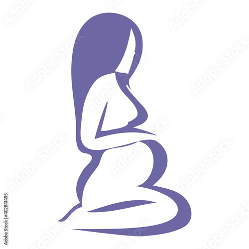Beautiful Blue Pregnant Woman Stylized Isolated On White