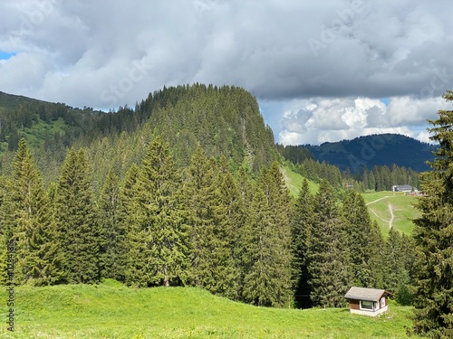 Alpine mountain hill Seeblistöckli (Seeblistoeckli or Seeblistockli) over the Iberig region and in the Schwyz Alps mountain massif, Oberiberg - Canton of Schwyz, Switzerland (Kanton Schwyz, Schweiz) photo