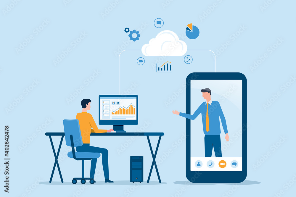 Business team working online by technology remotely connection with cloud computing server network concept Business team working online by technology remotely connection with cloud computing server network concept