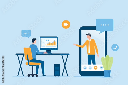 Business team working online by technology remotely connection and business online communication concept
