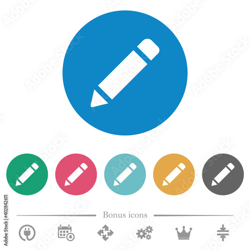 Single pencil with rubber flat round icons