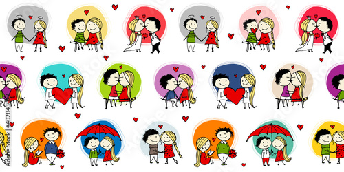 Couple in love kissing, valentine seamless pattern for your design