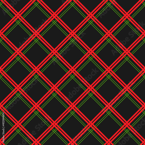 Seamless pattern diagonal lines on black background, bright colors, Christmas paper, fabric