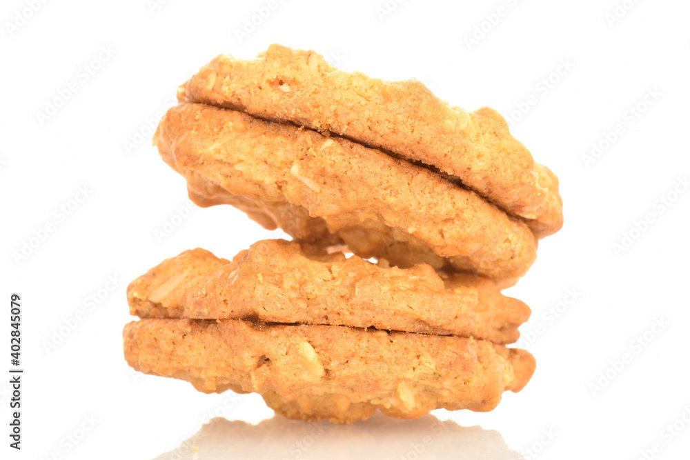 Several torchetti cookies with oatmeal, close-up, isolated on white. Several torchetti cookies with oatmeal, close-up, isolated on white.