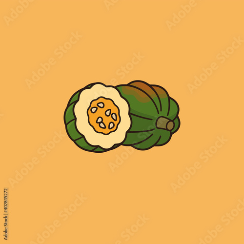 Whole and halved Acorn Squash vector illustration for Acorn Squash Day on September 7