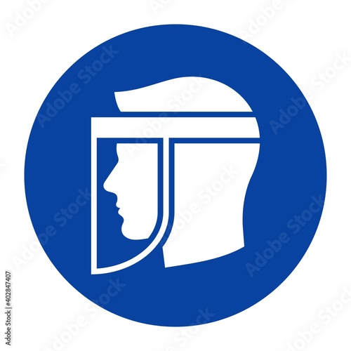 Face shield icon. Protective face mask. PPE. Safety sign. Vector icon isolated on white background.