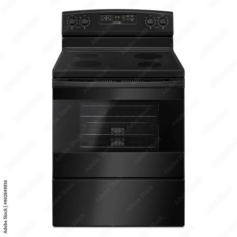 30 Inch Electric Range Cooker Isolated. Black Stainless Steel Induction