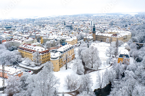 Verschneites Weimar auf der Luft