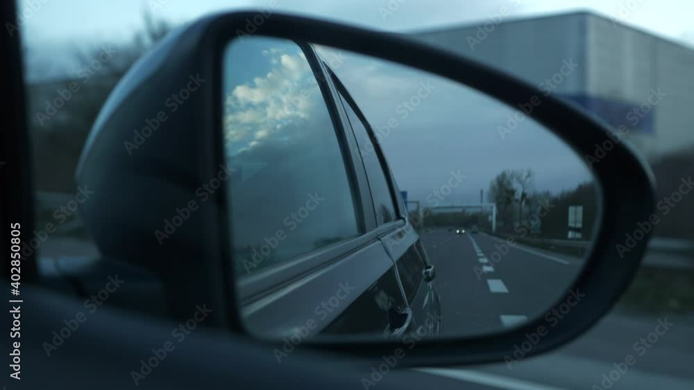 4K 60p Side Mirror View. Empty Highway Expressway Suburban Road. Coronavirus Lock-down Quarantine. Travelling by Car POV. France Europe. 4K 60p Side Mirror View. Empty Highway Expressway Suburban Road. Coronavirus Lock-down Quarantine. Travelling by Car POV. France Europe.