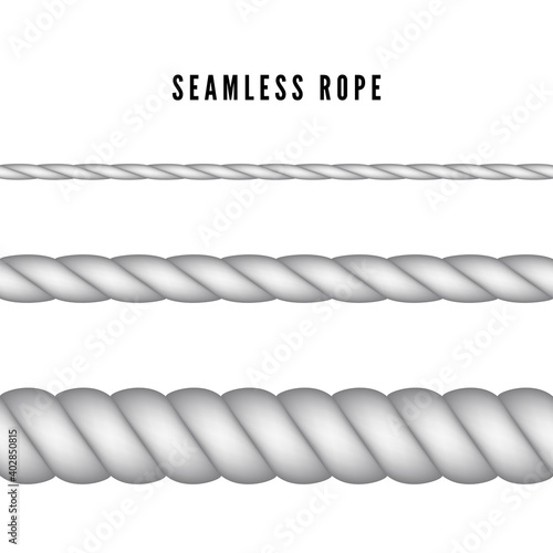 Realistic nautical twisted rope knots. Seamless rope. Vector illustration