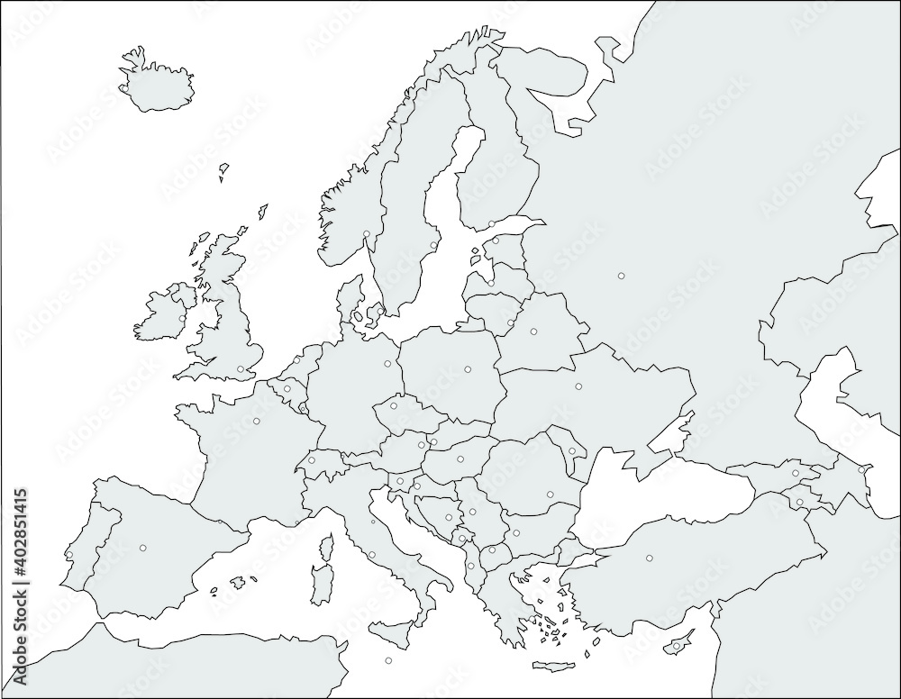 Mapa Europy Bez Nazw Państw I Stolic Mapa Europy szaro-biała z czarnymi granicami państw i stolicami