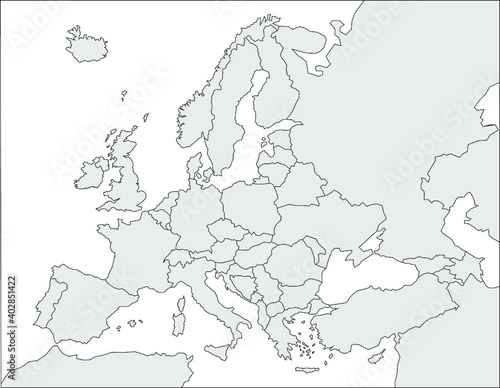 Europakarte grau / weiß mit schwarzen Ländergrenzen photo