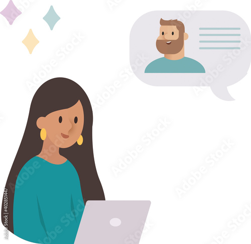 Girl with laptop. Vector illustration.