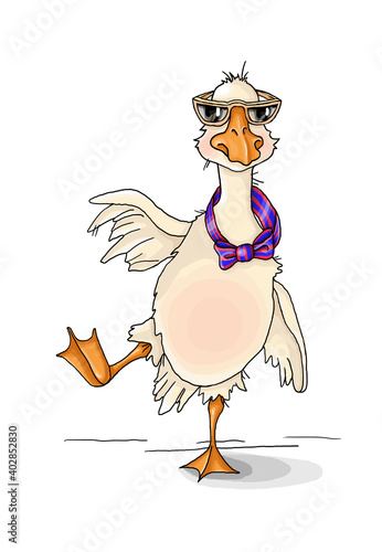Vector Illustration. funny cute bird goose resting with glasses