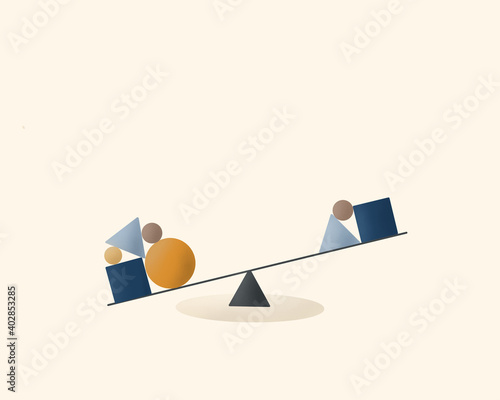 concept information asymmetry. overweight. geometric shapes lie on swing balancer for two