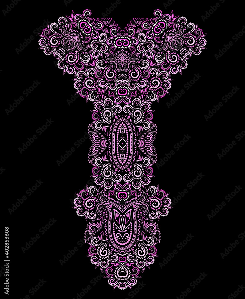 Neckline ethnic design. Floral colorful traditional pattern. Vector print with decorative elements for embroidery, for women's clothing.