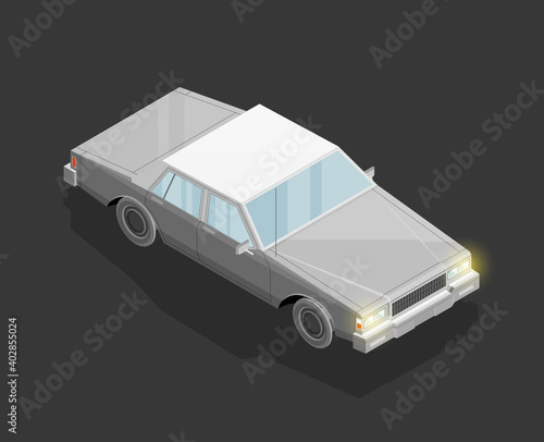 Isometric car sharing banner. Auto transportation route map, Fast automobile logistic 3d transport, application isometry city old auto car infographic classic vehicle. Low poly style car vehicle model