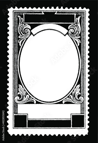 Isolated postage stamp border isolated with copy space. White on black background. Vector