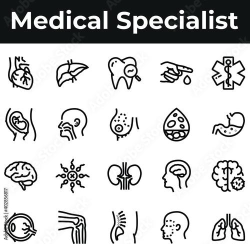 Medical specialist  professions icon set