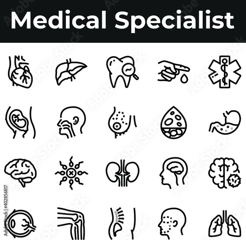 Medical specialist, professions icon set