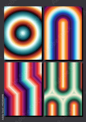 1970s Psychedelic Color Linear Background Set 