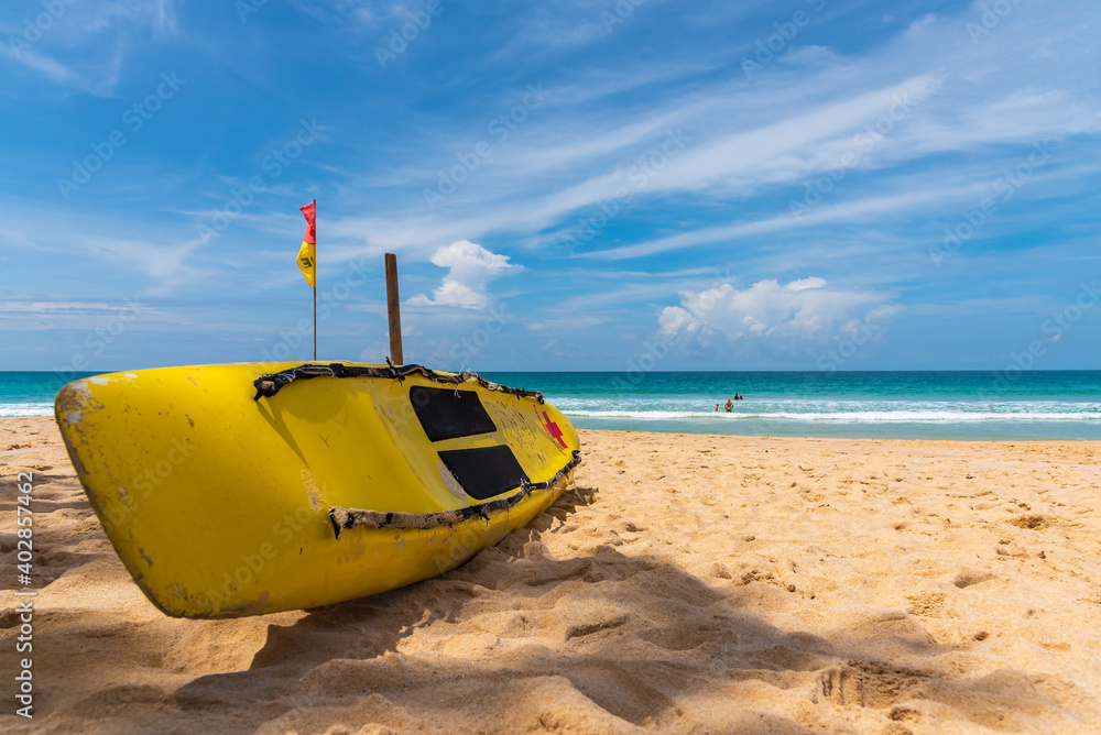 Lifeguard kayak boat on the beach. Lifeguard kayak boat on the beach.