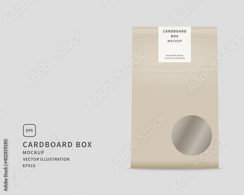Paper bag mockup. Food packaging design. Realistic vector illustration.