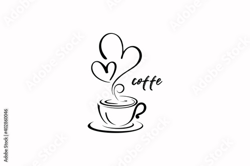 Hand drawn love coffee illustration design with coffee cup and writing.