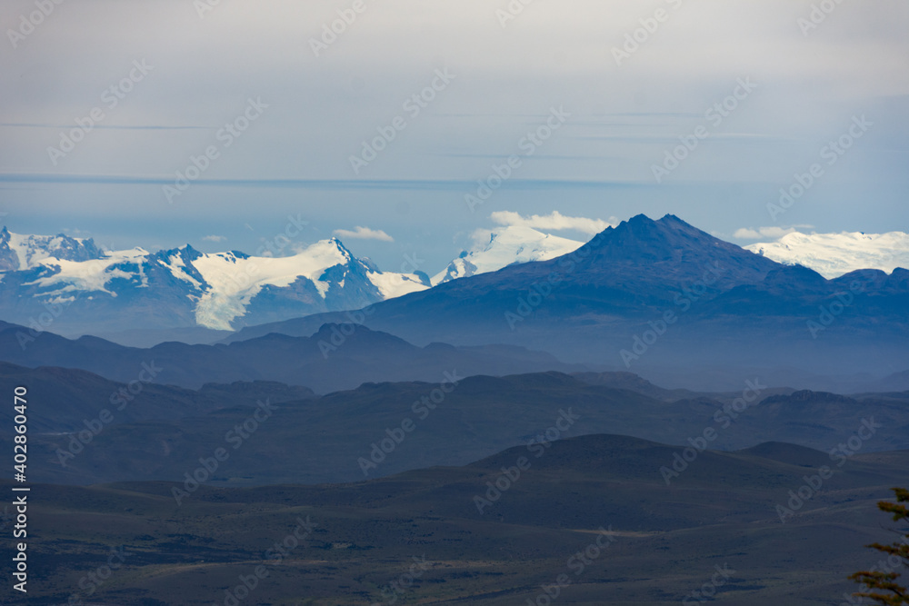 Late evening view of the Andes and a cloudy sky, Patagonia, Chile