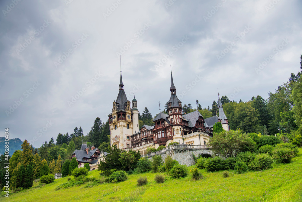 Pelles castle in Brasov Romania a beautiful landscape Pelles castle in Brasov Romania a beautiful landscape