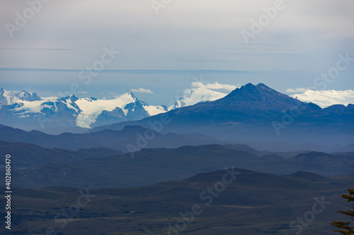 Late evening view of the Andes and a cloudy sky  Patagonia  Chile