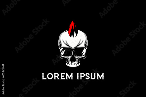 skull mohawk hair with glasses vector logo template