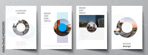 Vector layout of A4 cover mockups templates for brochure, flyer layout, booklet, cover design, book design, brochure cover. Background template with rounds, circles for IT, technology. Minimal style.
