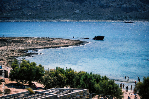 Rusty shipwreck off the island of Imeri Gramvousa, Crete, Greece on mediterranean sea during summer
