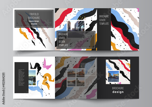 Vector layout of square covers design templates for trifold brochure, flyer, magazine, cover design, book design, brochure cover, creative agency, corporate, business, portfolio, pitch deck, startup.