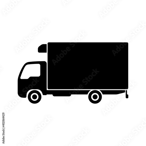 Truck icon. Black silhouette. Side view. Vector flat graphic illustration. The isolated object on a white background. Isolate.