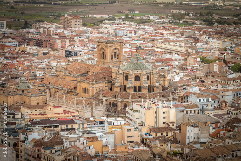 aerial view of granada, cathedral, city, spain aerial view of granada, cathedral, city, spain