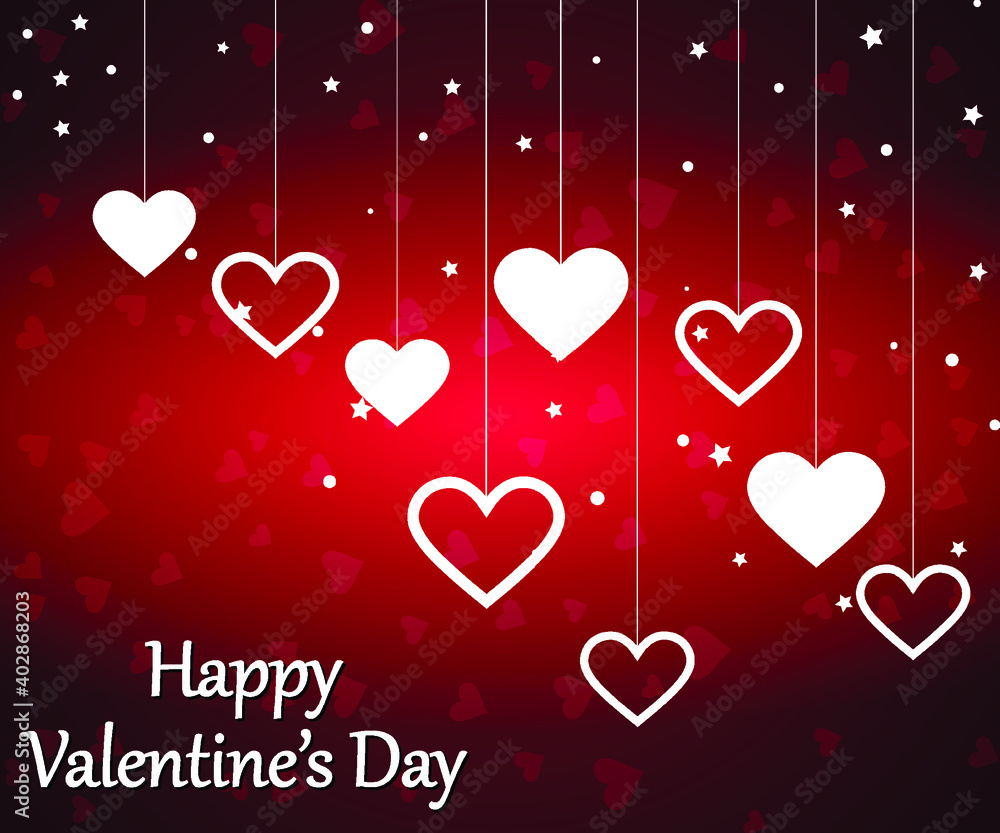 Happy Valentine's Day Design in a romantic background with hearts - vector