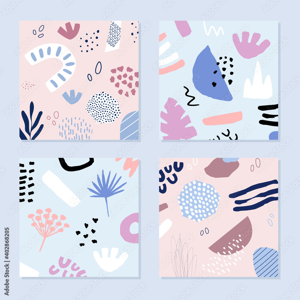Abstract backgrounds set in trendy style with botanical and geometric elements, textures. Natural earthy colors. . Vector illustration. Abstract backgrounds set in trendy style with botanical and geometric elements, textures. Natural earthy colors. . Vector illustration.