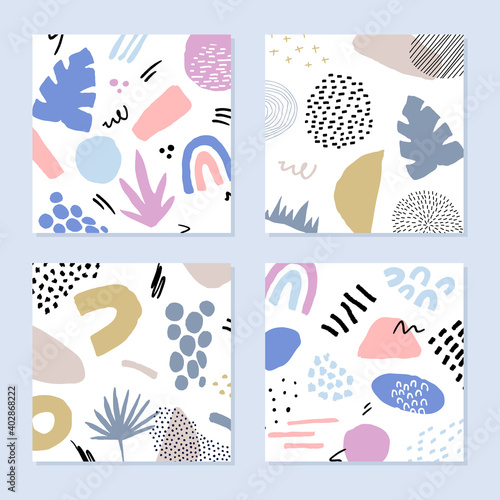 Fototapeta Naklejka Na Ścianę i Meble -  Abstract backgrounds set in trendy style with botanical and geometric elements, textures. Natural earthy colors. . Vector illustration.