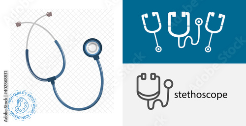 stethoscope isolated flat icon. solid and line medicine design element