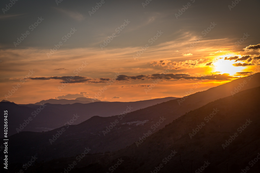 sunset in the mountains, sierra nevada, spain