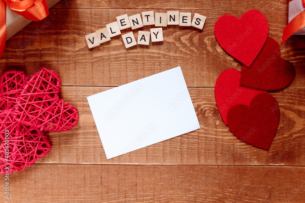 Valentine's day love letter on wooden background. Empty blank Valentine's day love letter on wooden background. Empty blank